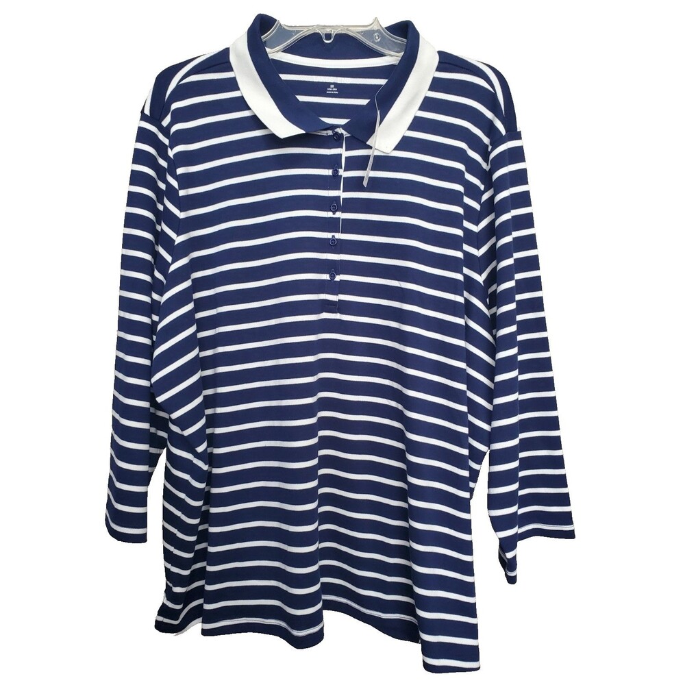 Lands' End Cotton Blend Blue Striped Long Sleeve Polo Top Size 3X NWT